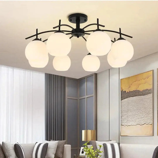 Modern Simple Wrought Iron Bedroom Living Room Chandelier Study Dining Lamps A / 6 Heads White