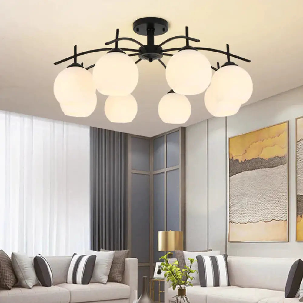 Modern Simple Wrought Iron Bedroom Living Room Chandelier Study Dining Lamps A / 8 Heads White