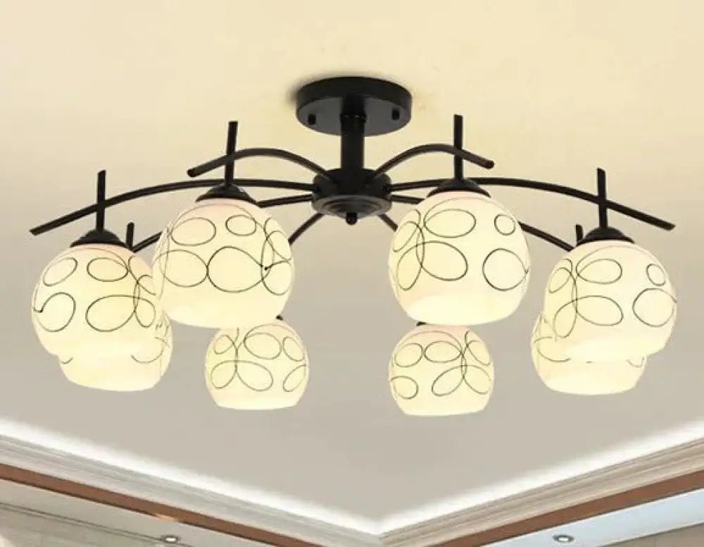 Modern Simple Wrought Iron Bedroom Living Room Chandelier Study Dining Lamps B / 8 Heads White