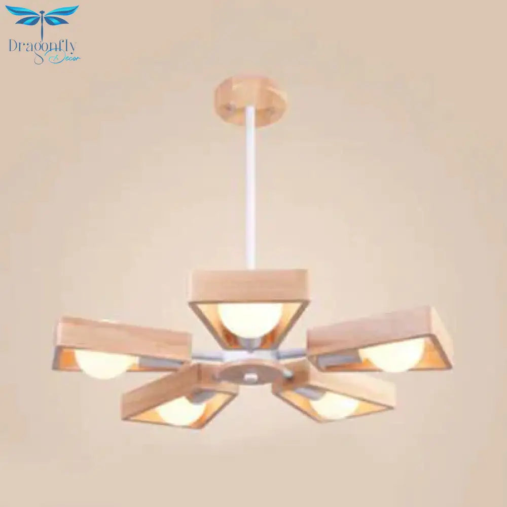 Modern Sputnik Chandelier Pendant Wooden 3/5/8 - Light Bedroom Hanging Lamp In Black/White