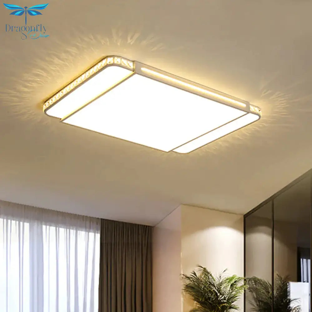 LED Acrylic Flush Light Modern Style White Rectangle Living Room Flush Mount Lamp in White Light/Remote Control Stepless Dimming - Clearhalo - 'Ceiling Lights' - 'Close To Ceiling Lights' - 'Close to ceiling' - 'Flush mount' - Lighting' - 266264