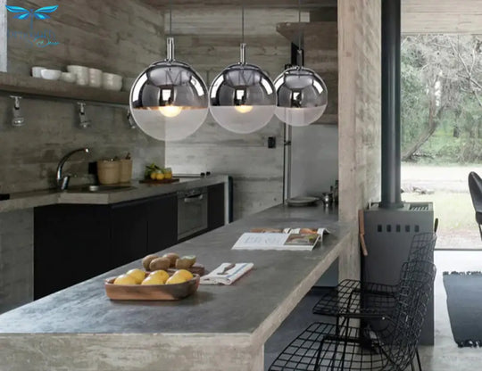 Modern Tdixon Pendant Lights Gold Silver Mirror Ball Hanglamp Globe Glass Led Lamp Kitchen Living