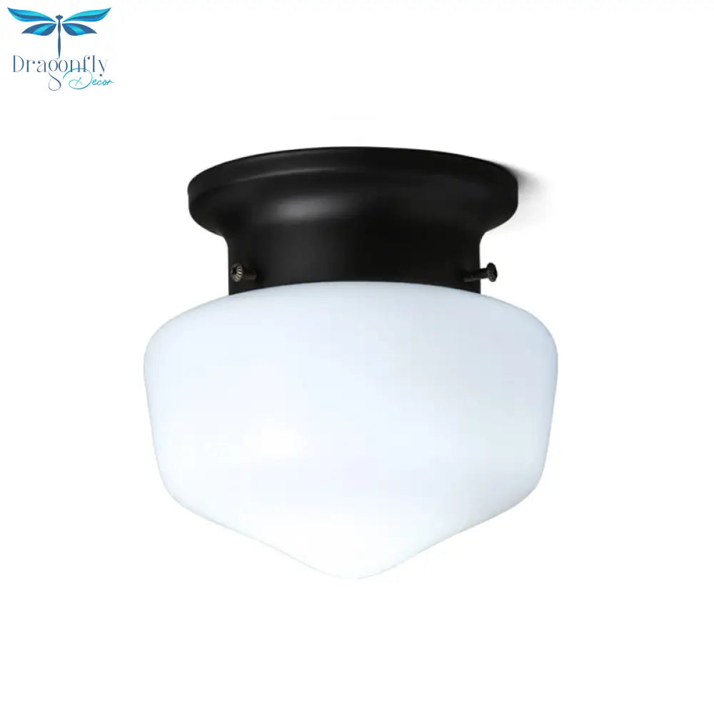Modern White Schoolhouse Flush Mount Ceiling Lamp - Contemporary 1 - Light Fixture With Milk Glass