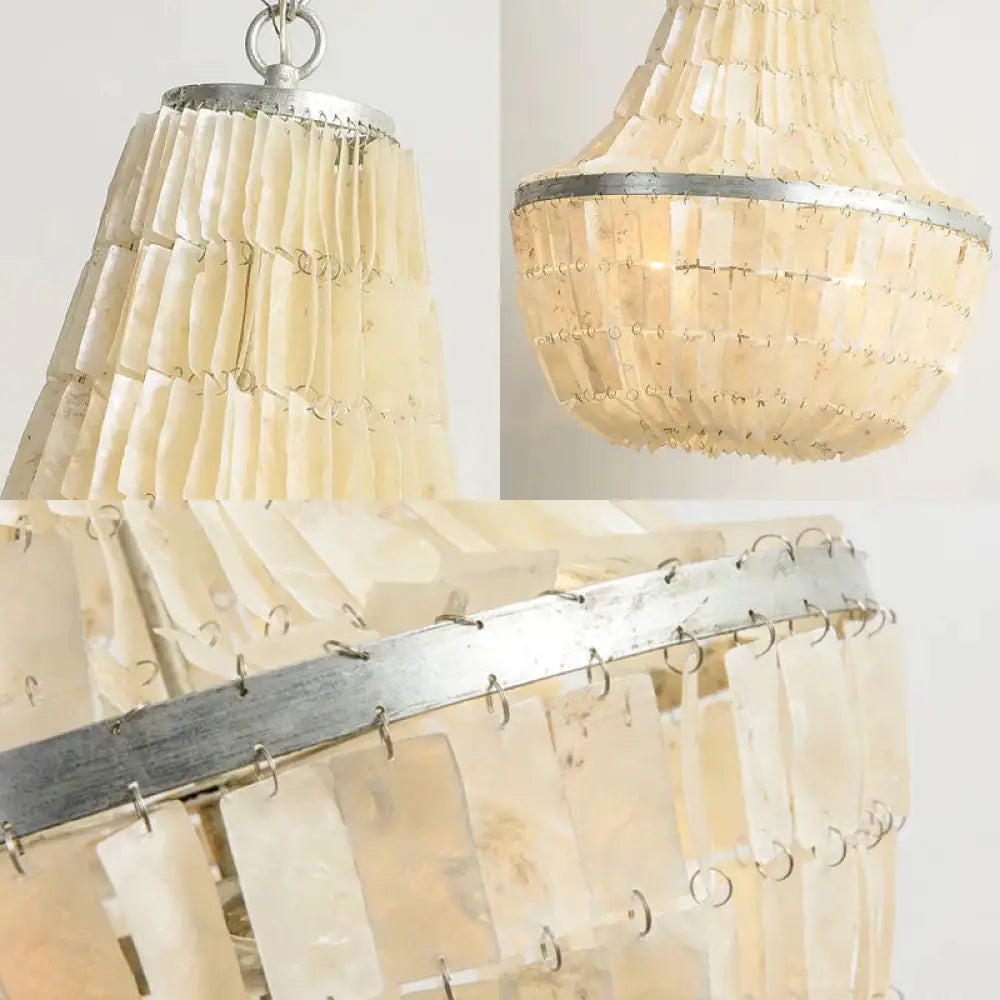 Modernism Gourd Empire Chandelier Shell 3 Heads Hanging Light Fixture In Beige For Bedroom