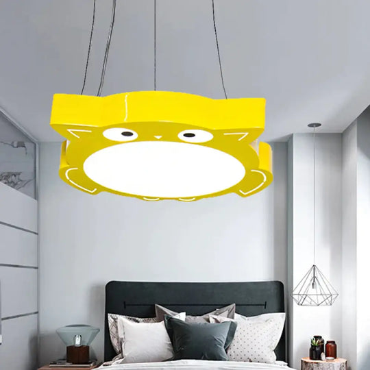 Modernism Owl Design Pendant Light Acrylic Led Children Bedroom Chandelier Lamp In Pink/Yellow