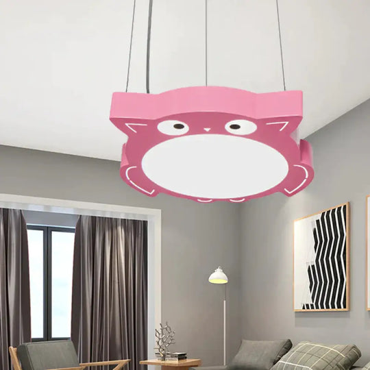 Modernism Owl Design Pendant Light Acrylic Led Children Bedroom Chandelier Lamp In Pink/Yellow Pink