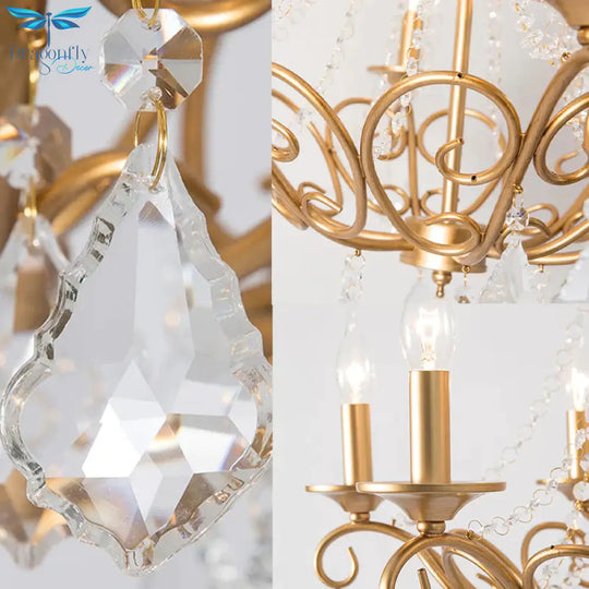 Modernism Sputnik Chandelier Metal 6 Heads Hanging Light Fixture In Gold With Crystal Drop