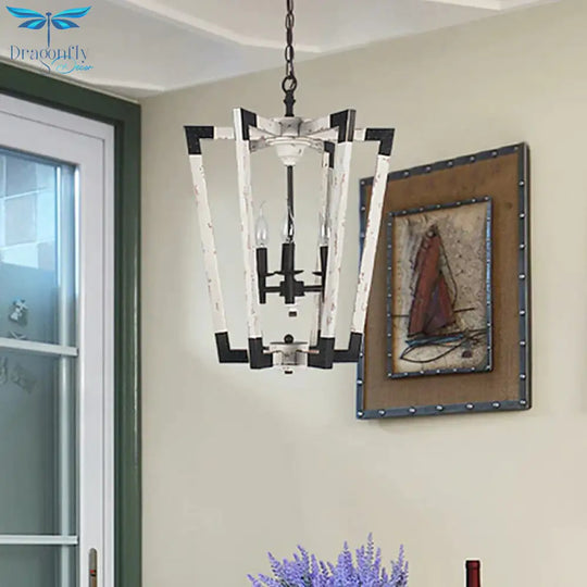 Modernism Tapered Ceiling Chandelier White/Beige/Dark Wood 3 Heads Hanging Light Fixture For Bedroom