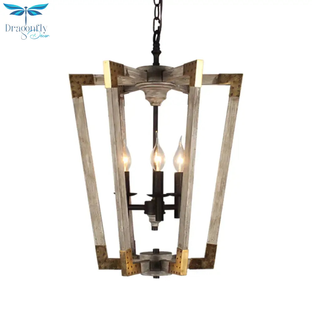 Modernism Tapered Ceiling Chandelier White/Beige/Dark Wood 3 Heads Hanging Light Fixture For Bedroom
