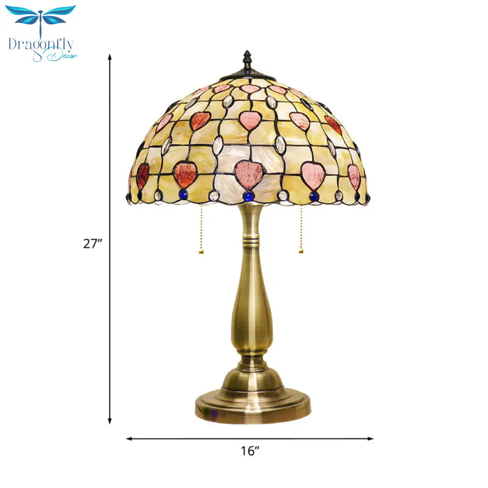 Molly - 2 - Light 2 Lights Table Lamp Dotted Pattern Bowl Shell Night Stand Light With Pull Chain