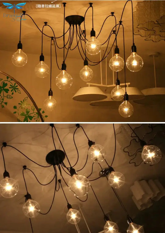 Mordern Nordic Retro Edison Bulb Light Chandelier Vintage Loft Antique Adjustable Diy Art Spider
