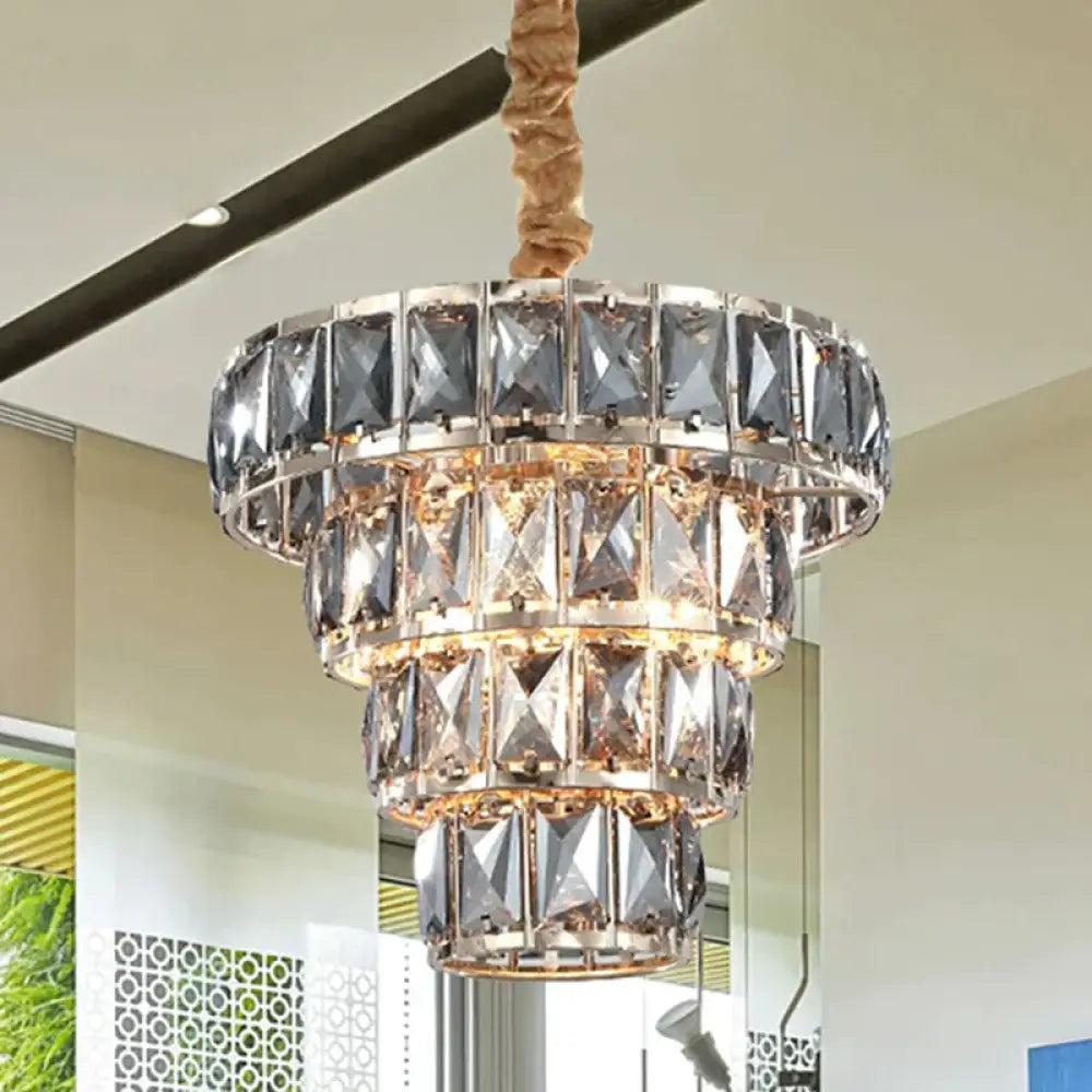 Multi Layer Hanging Light Vintage Crystal 3/5 Lights Pendant Fixture In Chrome For Dining Room 3 /