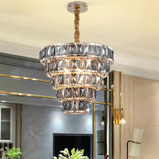 Multi Layer Hanging Light Vintage Crystal 3/5 Lights Pendant Fixture In Chrome For Dining Room 5 /