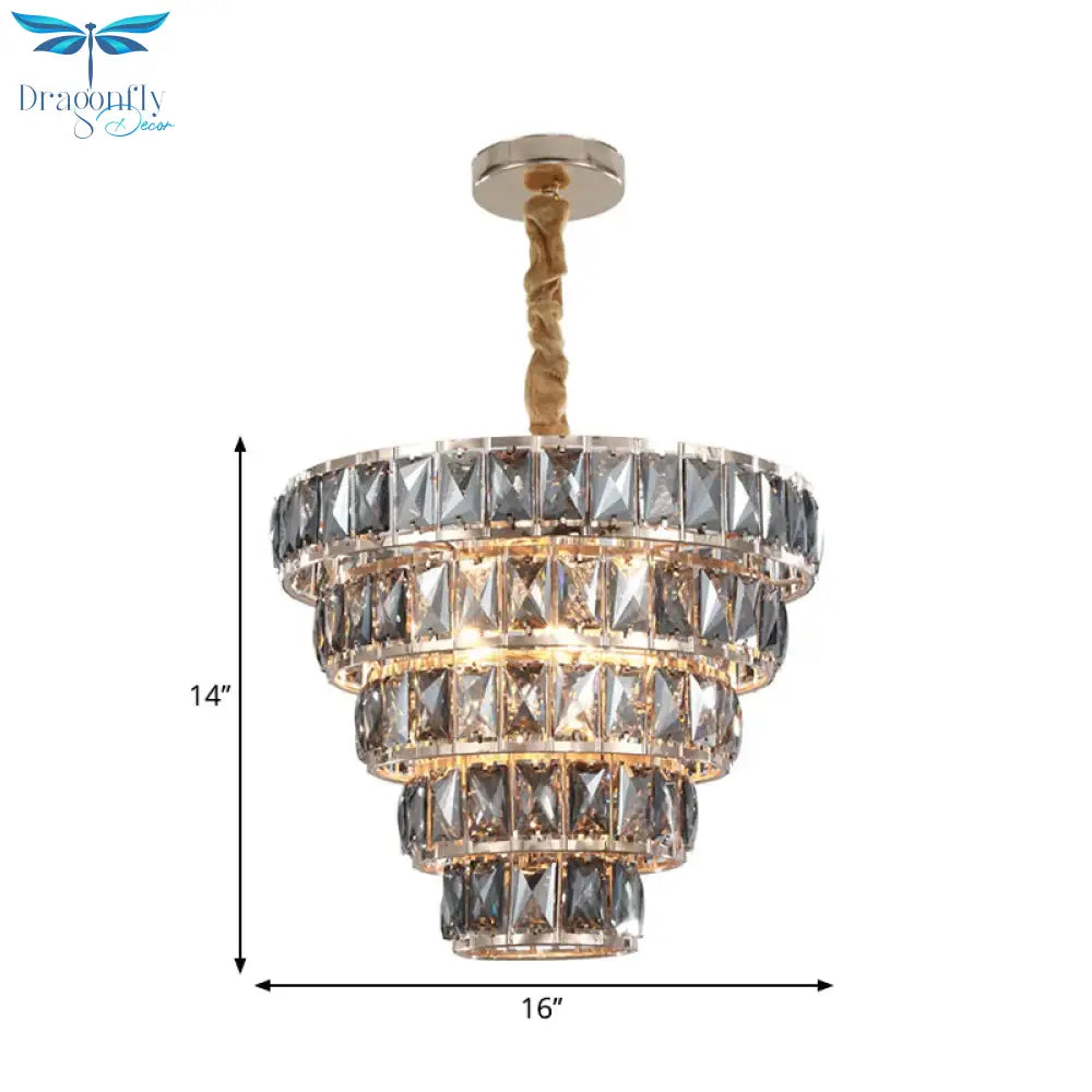 Multi Layer Hanging Light Vintage Crystal 3/5 Lights Pendant Fixture In Chrome For Dining Room
