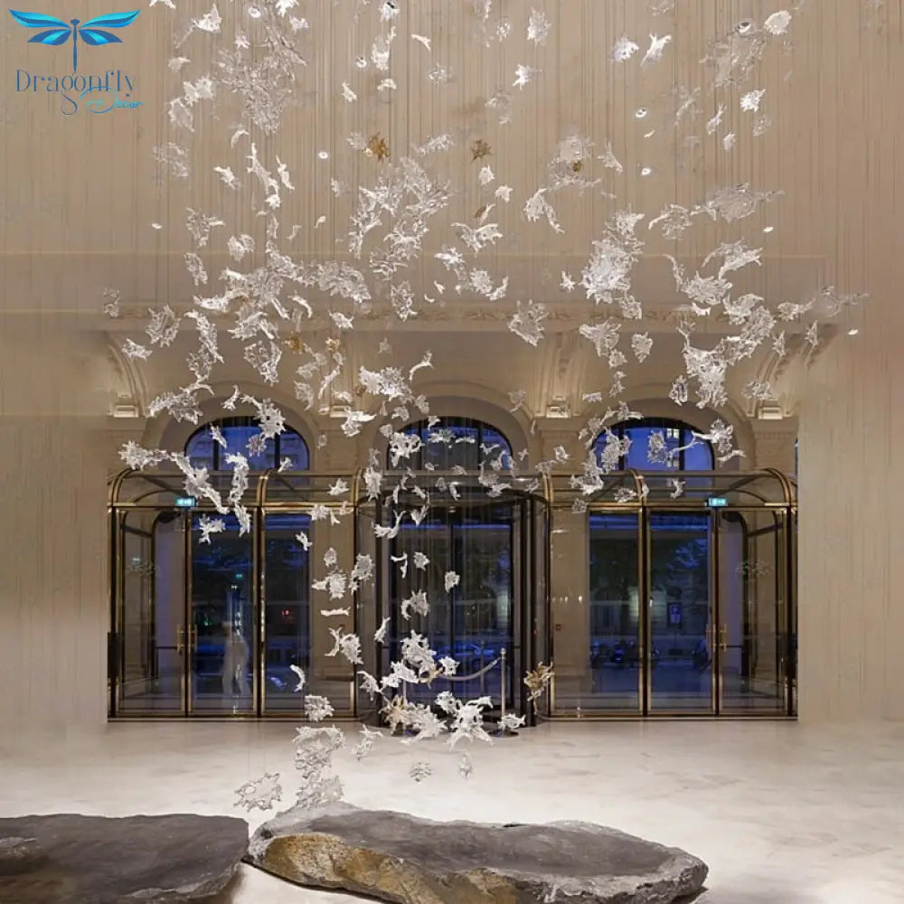 Murano Glass Maple Leaf Chandelier Lamps Art High Ceiling Light Large Lobby Hotel Restaurant