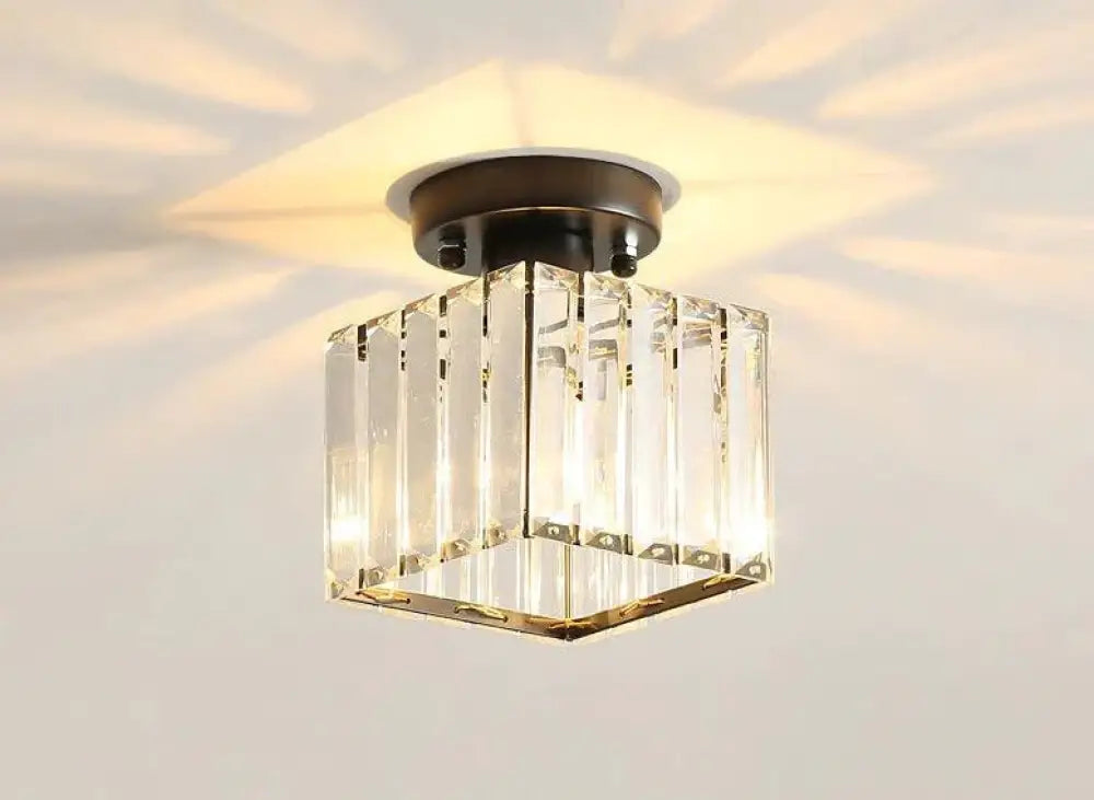 Nevaeh - Creative Simple Modern Square Crystal Corridor Porch Ceiling Lamp Black / Without Bulb