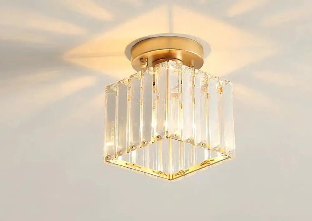 Nevaeh - Creative Simple Modern Square Crystal Corridor Porch Ceiling Lamp Golden / Without Bulb