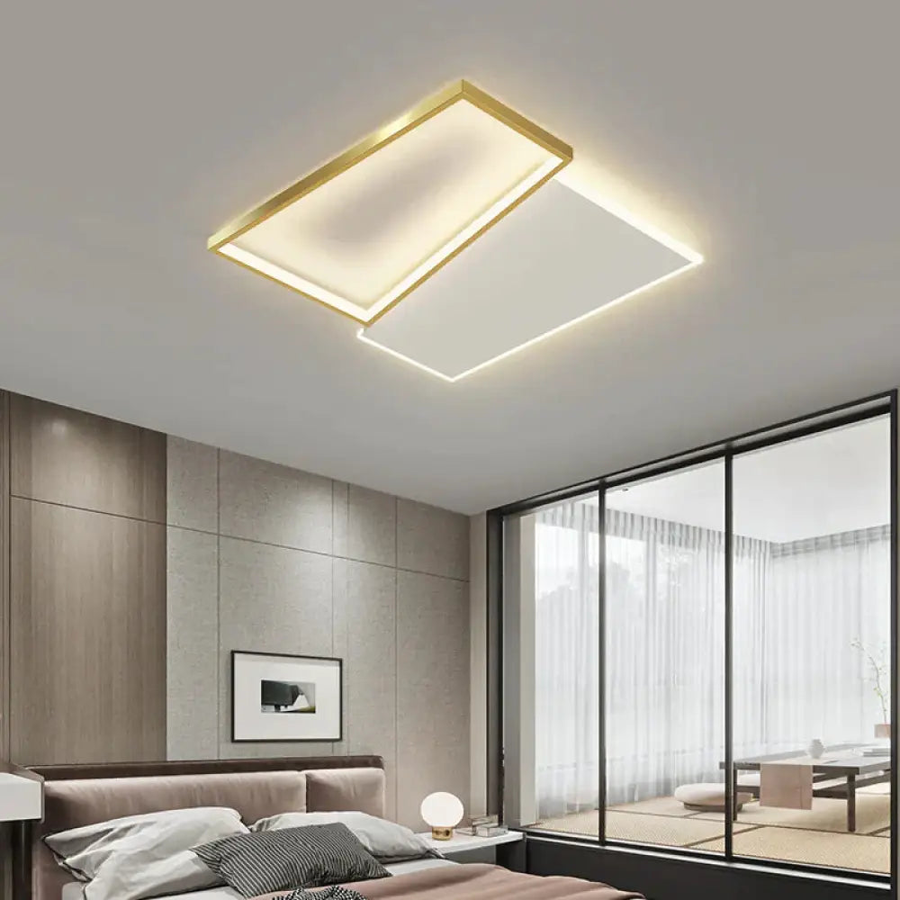 New Creative Nordic Led Ceiling Lamp Golden / Square White Light