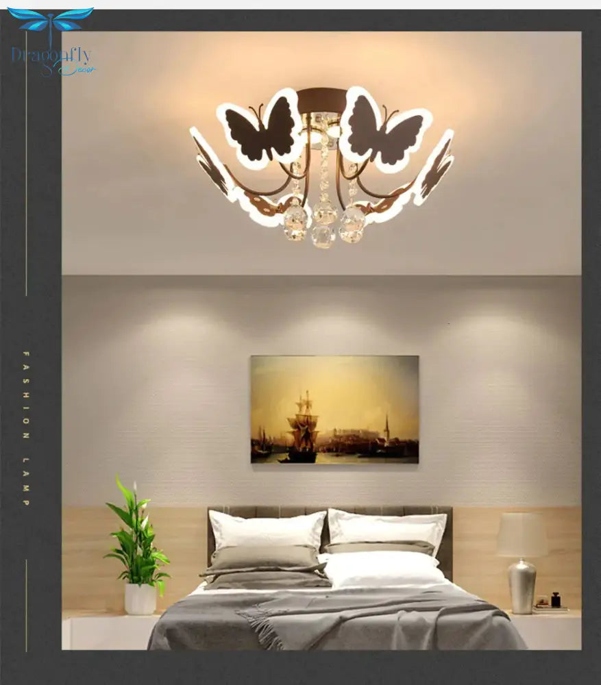 New Gold Coffee Color Design Led Pendant Lights For Bedroom Acrylic Flower Iron Body Modern Remote