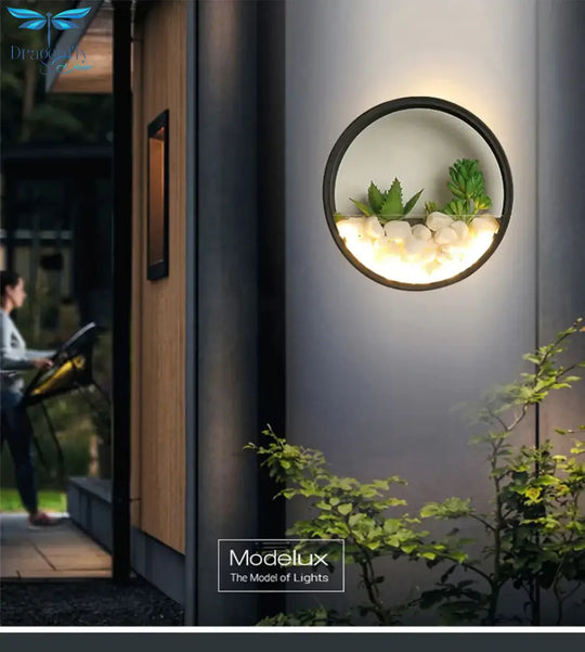 New Modern Art Plant Outdoor Ip65 Waterproof Led Wall Lighting Garden Porch Sconce Light Black