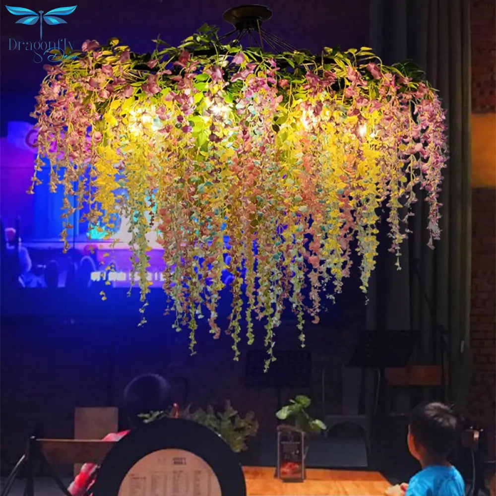 New Romantic Restaurant Tassel Green Plant Chandelier Hot Pot Small Fresh Decoration Pendant Light