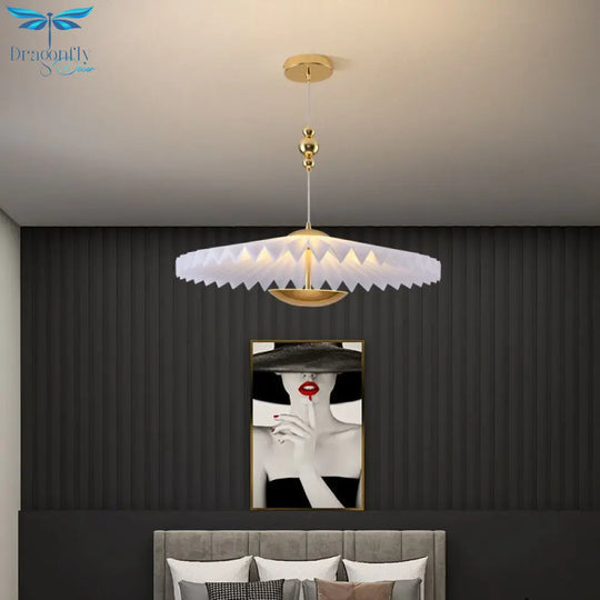 New Style Led Chandelier Umbrella Shaped White Acrylic Gold Metal For Dining Room Kitchen Bedroom