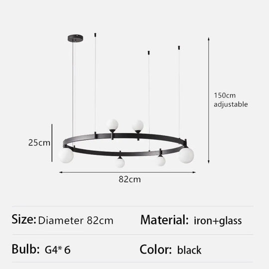 New Style Parlor Chandelier Black Ring White Glass Wire Adjustable Dining Room Bedroom Minimalist