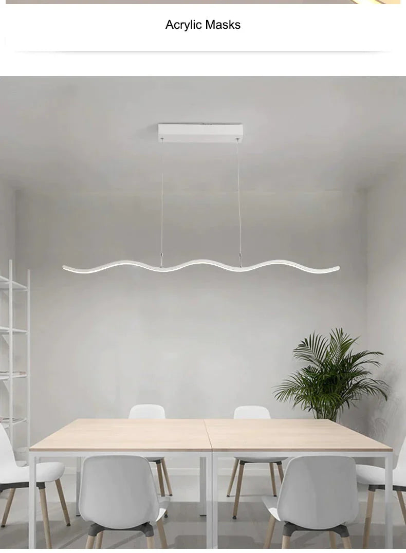 New Wave Aluminum Modern Led Pendant Light For Dining Room Living Kitchen Matte Black Or White