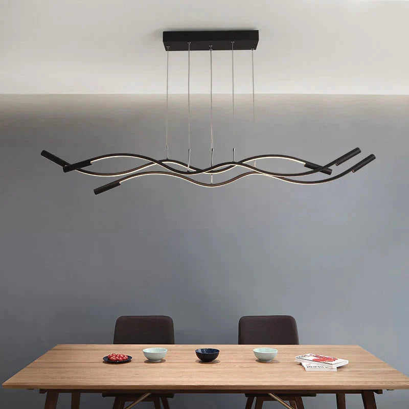 New Wave Aluminum Modern Led Pendant Light For Dining Room Living Kitchen Matte Black Or White