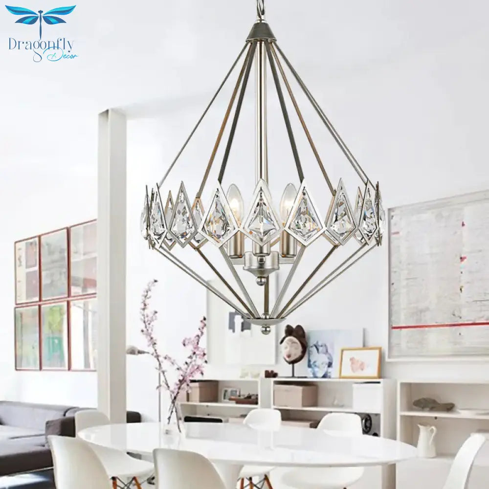 Nickel Tapered Chandelier Nordic Metal 1/3 Bulbs Pendant Light Fixture For Living Room