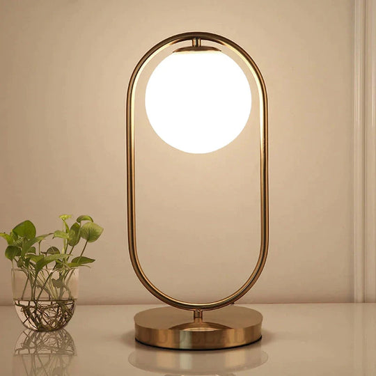Nordic Art Deco Golden Body Table Lamp Metal Base Plate Modern Minimalist Frosted Glass Led Desk