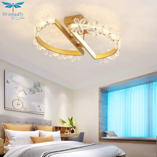 Nordic Bedroom Crystal Flower Ceiling Lamp