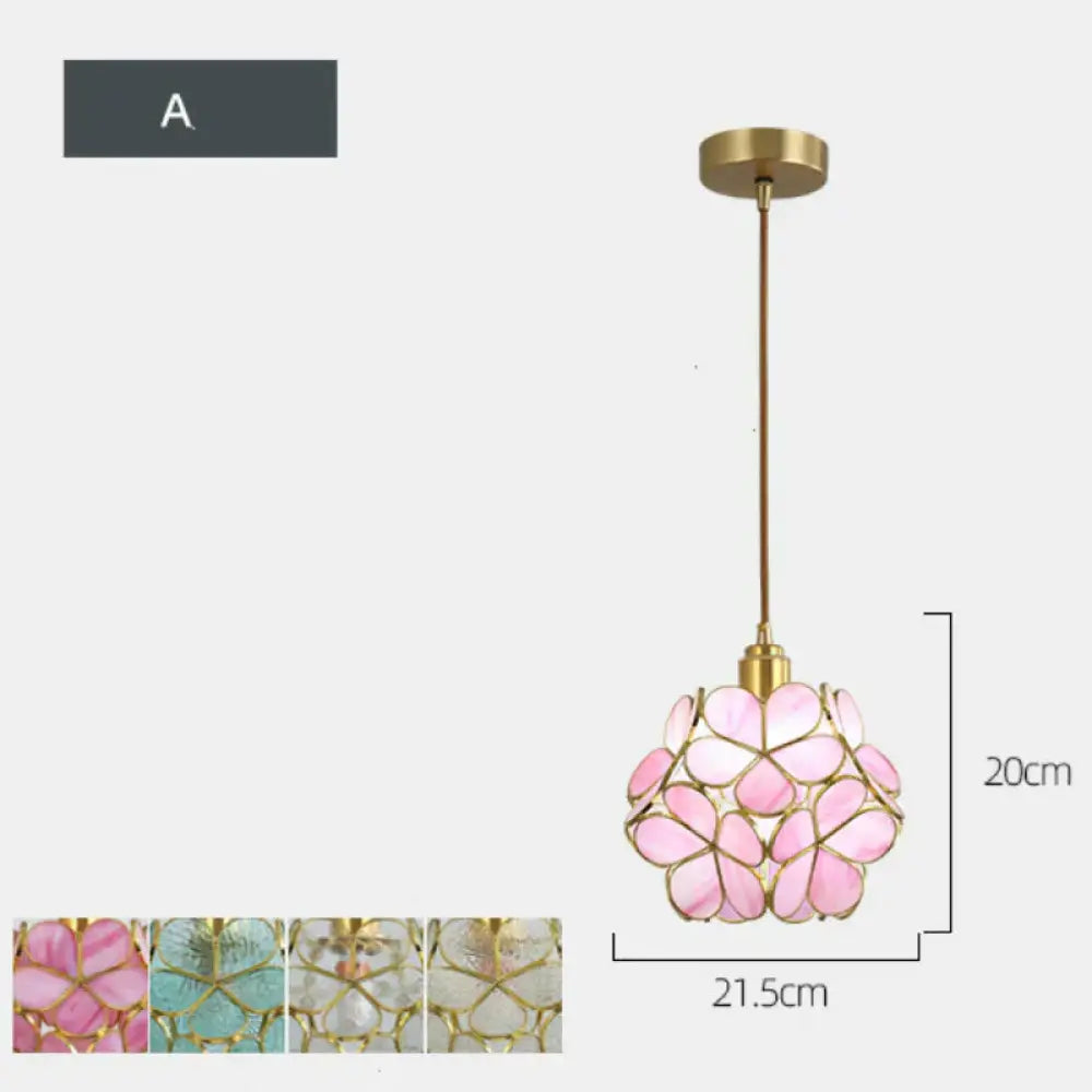Nordic Bedside Small Chandelier Simple Long Restaurant Full Copper Lamp A / Pink + Tricolor Light