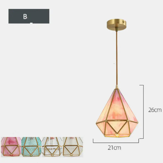 Nordic Bedside Small Chandelier Simple Long Restaurant Full Copper Lamp B / Pink + Tricolor Light