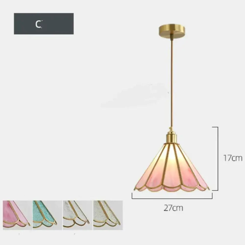 Nordic Bedside Small Chandelier Simple Long Restaurant Full Copper Lamp C / Pink + Tricolor Light