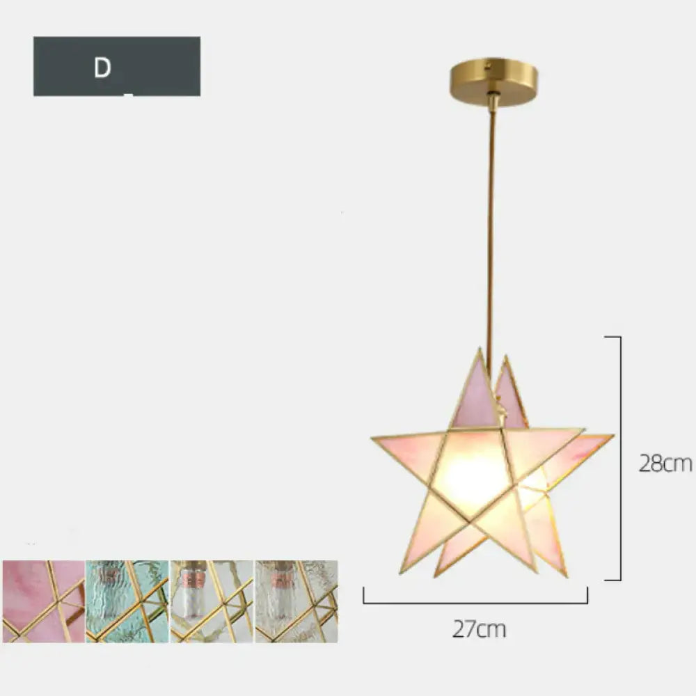 Nordic Bedside Small Chandelier Simple Long Restaurant Full Copper Lamp D / Pink + Tricolor Light