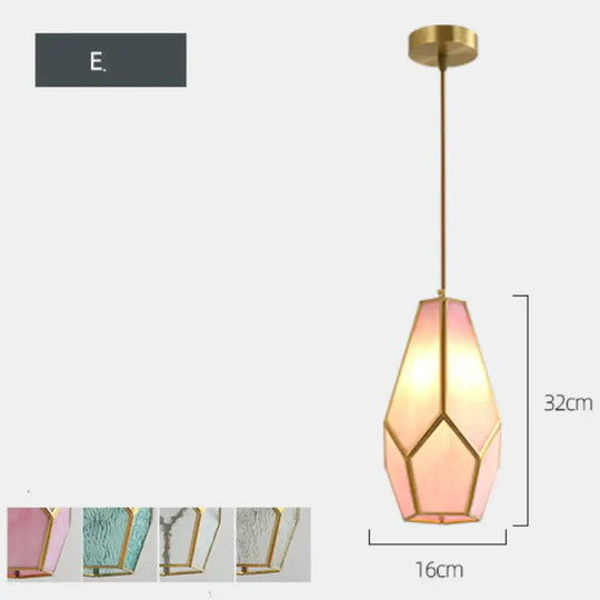 Nordic Bedside Small Chandelier Simple Long Restaurant Full Copper Lamp E / Pink + Tricolor Light