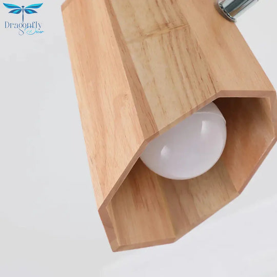 Nordic Beveled Hanging Light Wood 3/8 Heads Dining Room Chandelier Fixture In Beige