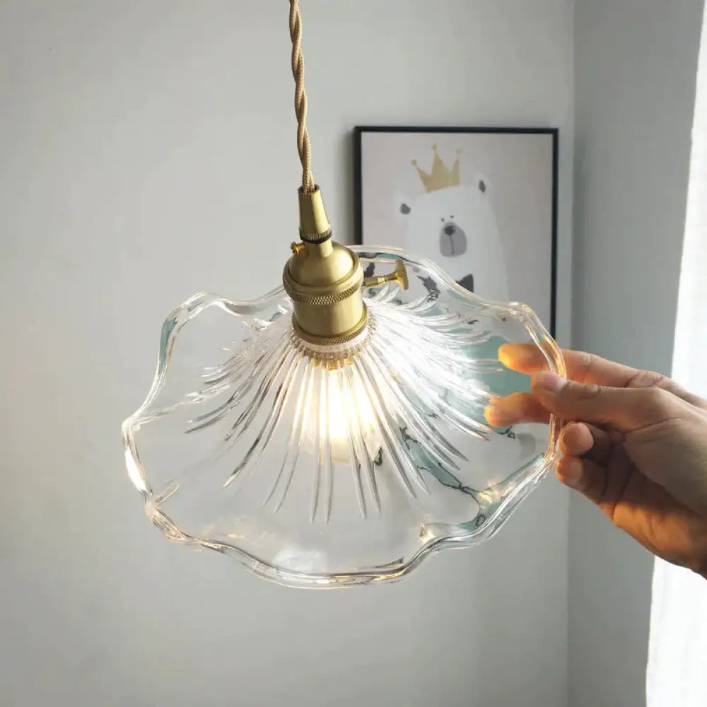 Nordic Brass Glass Chandelier Fresh Lotus Leaf As Show / Warm Light Pendant