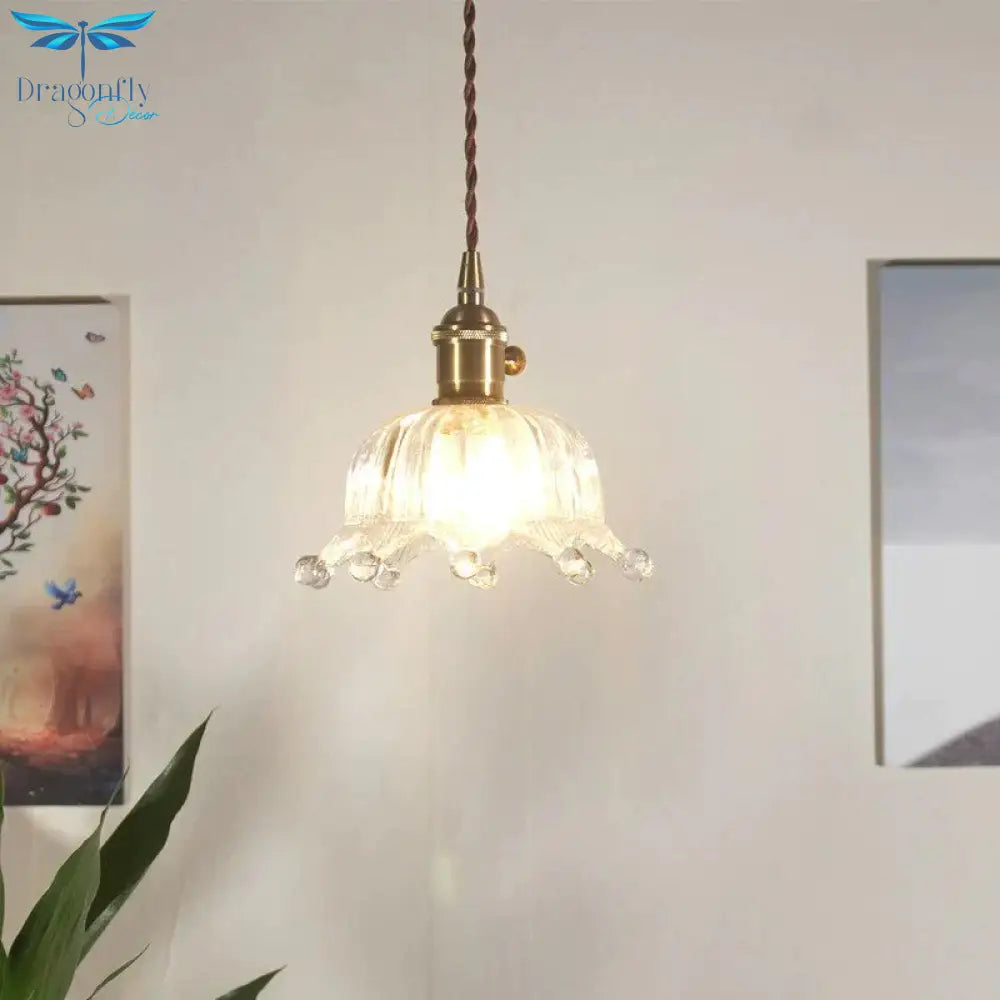 Nordic Brass Glass Pendant Lamp Modern Little Crown Lights Led E27 Decoration Hanging For Cafe