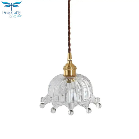 Nordic Brass Glass Pendant Lamp Modern Little Crown Lights Led E27 Decoration Hanging For Cafe