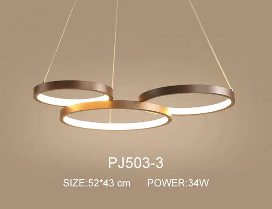 Nordic Brown Led Pendant Lights Dimmable Stitching Ring Hanging Light For Diving Room Bedroom