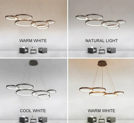 Nordic Brown Led Pendant Lights Dimmable Stitching Ring Hanging Light For Diving Room Bedroom