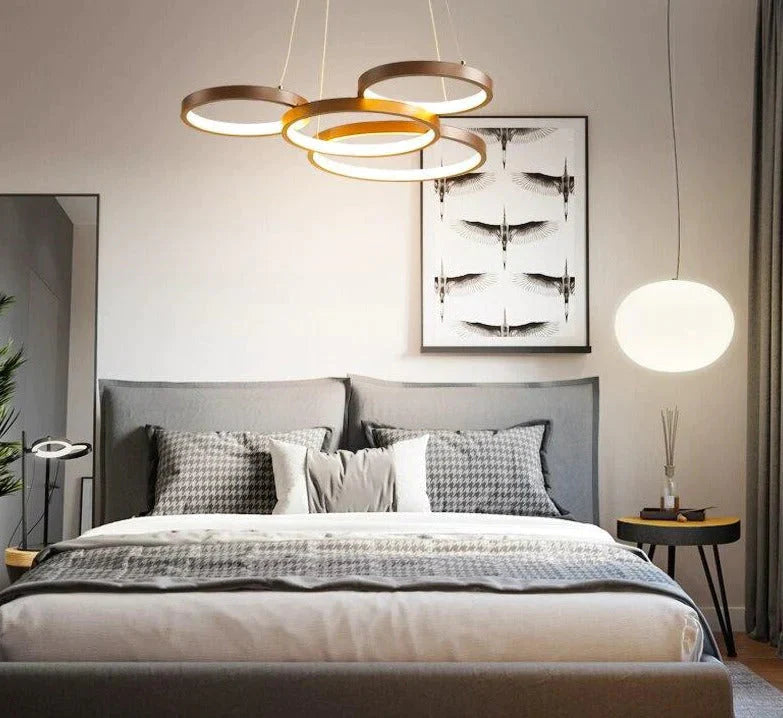 Nordic Brown Led Pendant Lights Dimmable Stitching Ring Hanging Light For Diving Room Bedroom