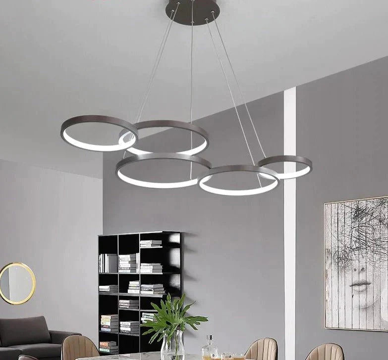 Nordic Brown Led Pendant Lights Dimmable Stitching Ring Hanging Light For Diving Room Bedroom