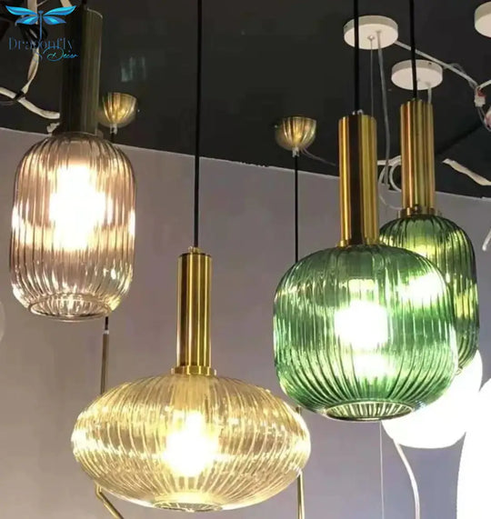 Nordic Creative Bar Restaurant Chandelier Simple Striped Lantern Single Online Celebrity Glass