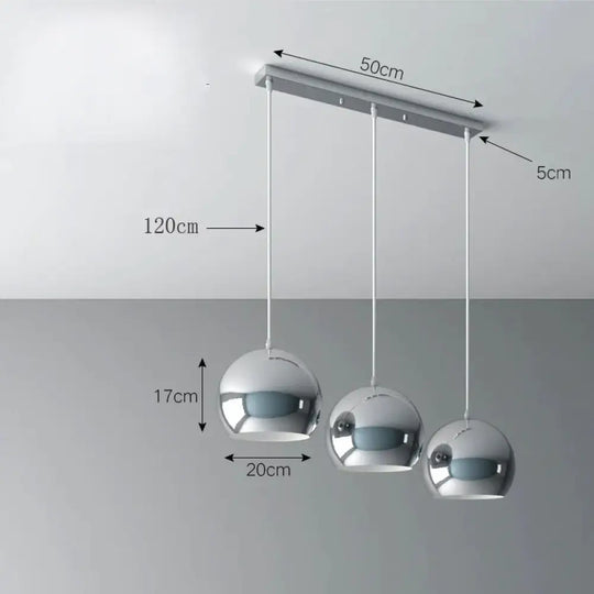 Nordic Creative Chandelier Light Luxury Restaurant Simple Single Head Three Silver Bar Lamp / 3 -