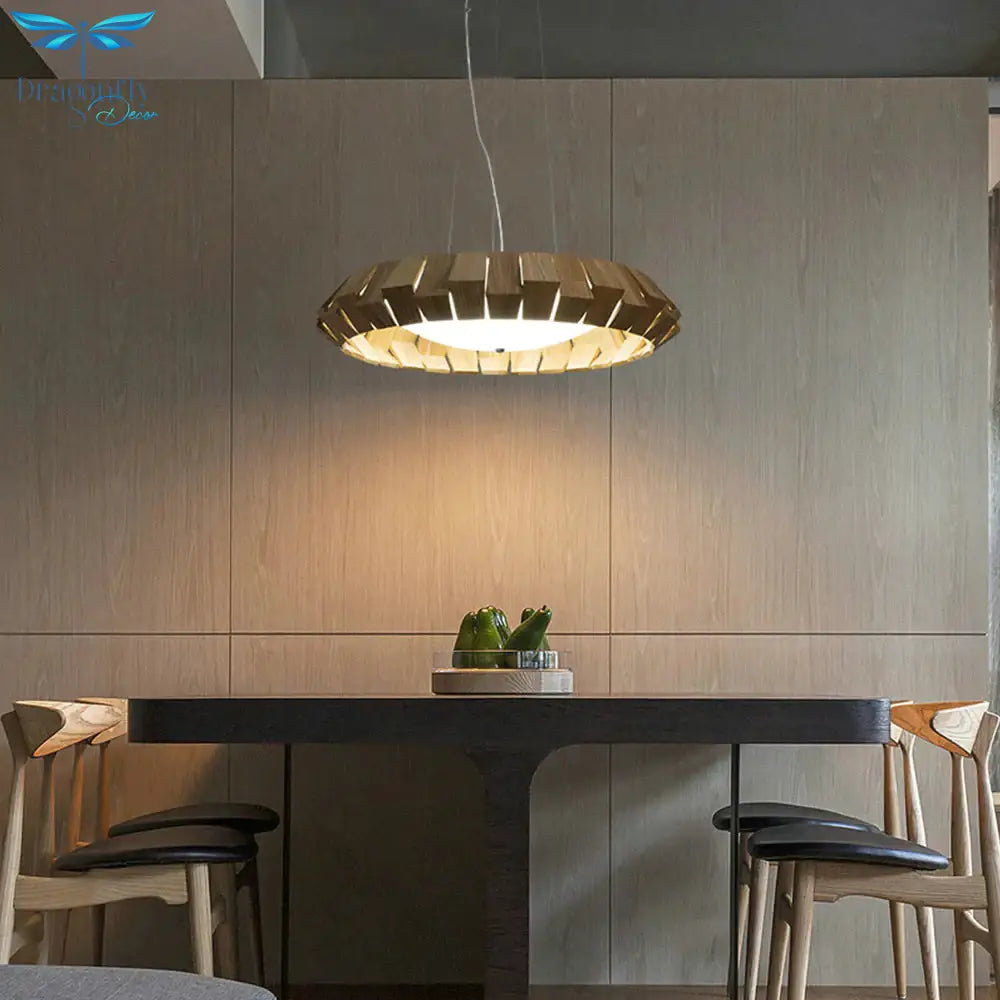 Nordic Creative Wood Pendant Lights Led Round Hanging Lamp For Living Room Study Decorative