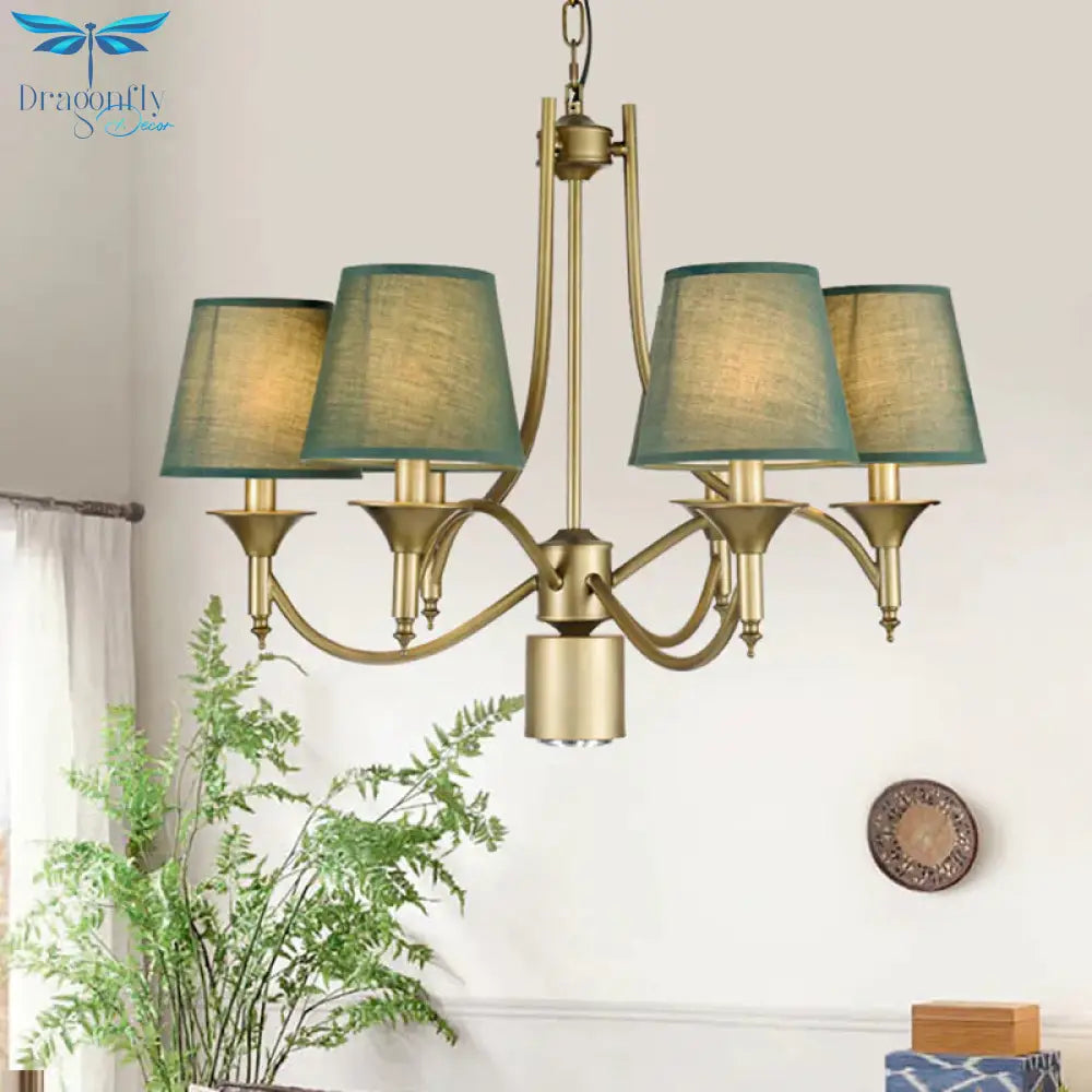 Nordic Empire Shade Chandelier Light Fixture 6 Lights White/Green/Army Green Fabric Hanging Ceiling