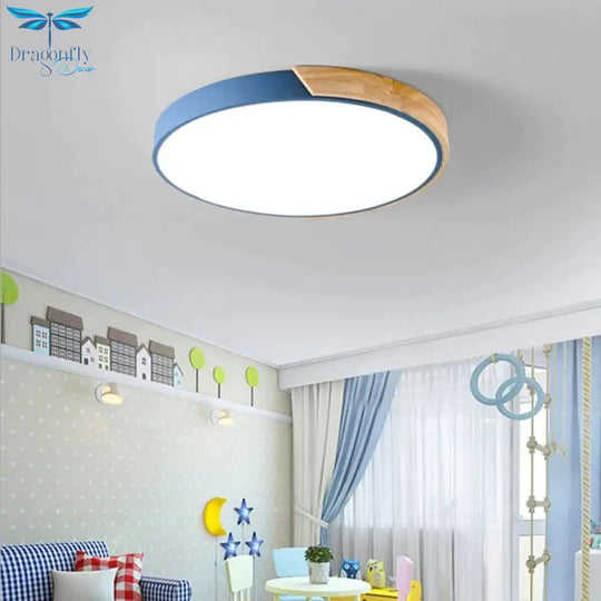 Nordic Fashion Simple Wooden Ceiling Lamps Colorful Round Aluminum Bedroom Living Room Light Fixture